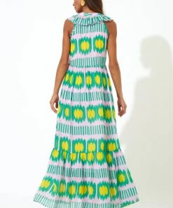 OLIPHANT Ruffle V-Neck Maxi- Ikat Lilac