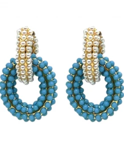 QuayL WHAT'S HOT Double Chain Link Hoop - Pearl/Turquoise
