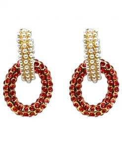 QuayL WHAT'S HOT Double Chain Link Hoop - Pearl/Coral Crystal