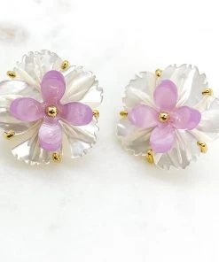 QuayL Flower And Resin Stud Earrings - Lavender