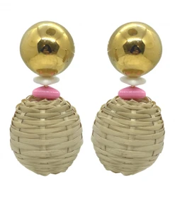 QuayL Rattan Double Drop Earrings - Pink