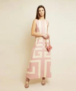 MME.Mink MME. Garden Dress' In Greek Key Rose Pink Mme. Mink