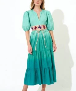 OLIPHANT Puff V-Neck Maxi- Ombre Green