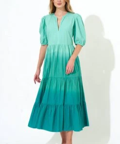 OLIPHANT Puff V-Neck Maxi- Ombre Green