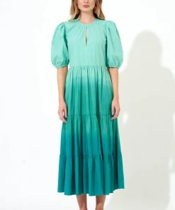 OLIPHANT Puff V-Neck Maxi- Ombre Green
