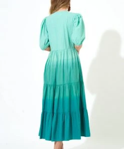 OLIPHANT Puff V-Neck Maxi- Ombre Green
