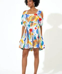 OLIPHANT Bubble Skirt Mini Dress- Papaya Yellow