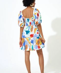 OLIPHANT Bubble Skirt Mini Dress- Papaya Yellow