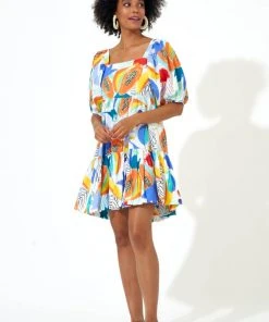 OLIPHANT Bubble Skirt Mini Dress- Papaya Yellow