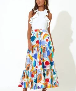 OLIPHANT Button Front Skirt- Papaya Yellow