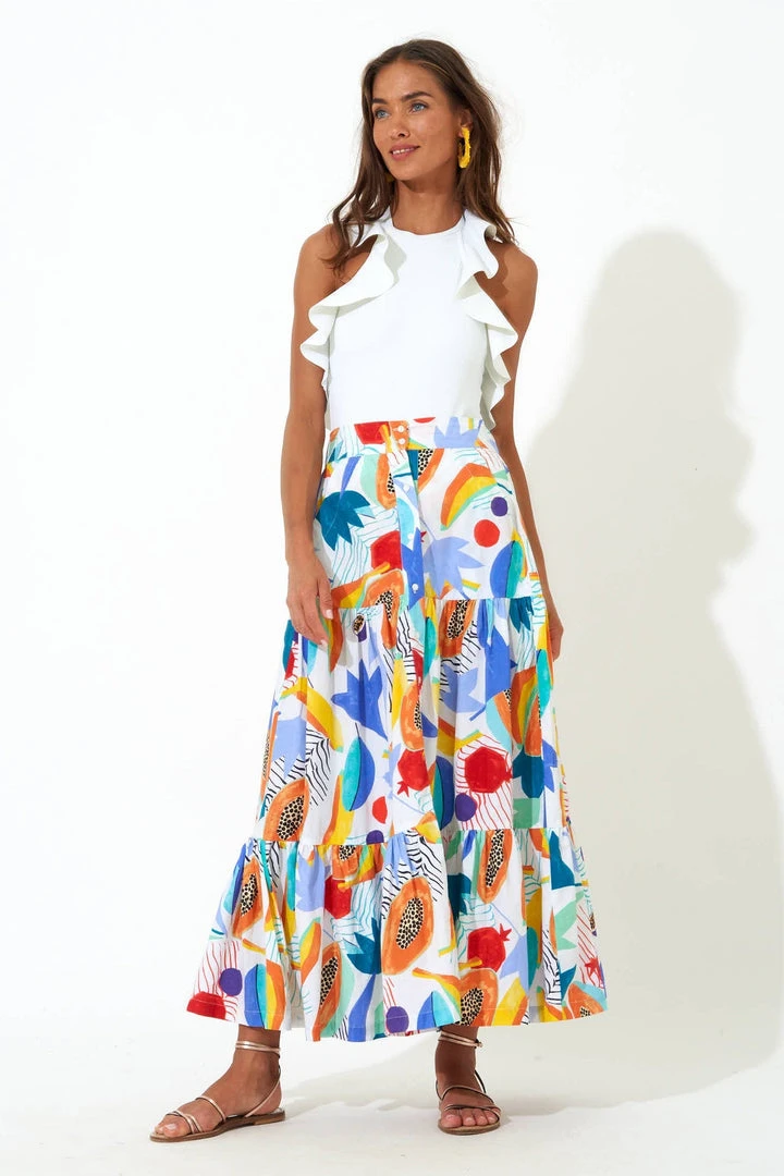 OLIPHANT Button Front Skirt- Papaya Yellow 3 OLIPHANT Button Front Skirt- Papaya Yellow