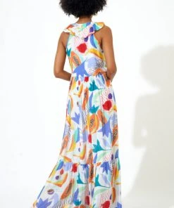 OLIPHANT Ruffle V-Neck Maxi- Papaya Yellow