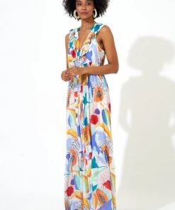 OLIPHANT Ruffle V-Neck Maxi- Papaya Yellow