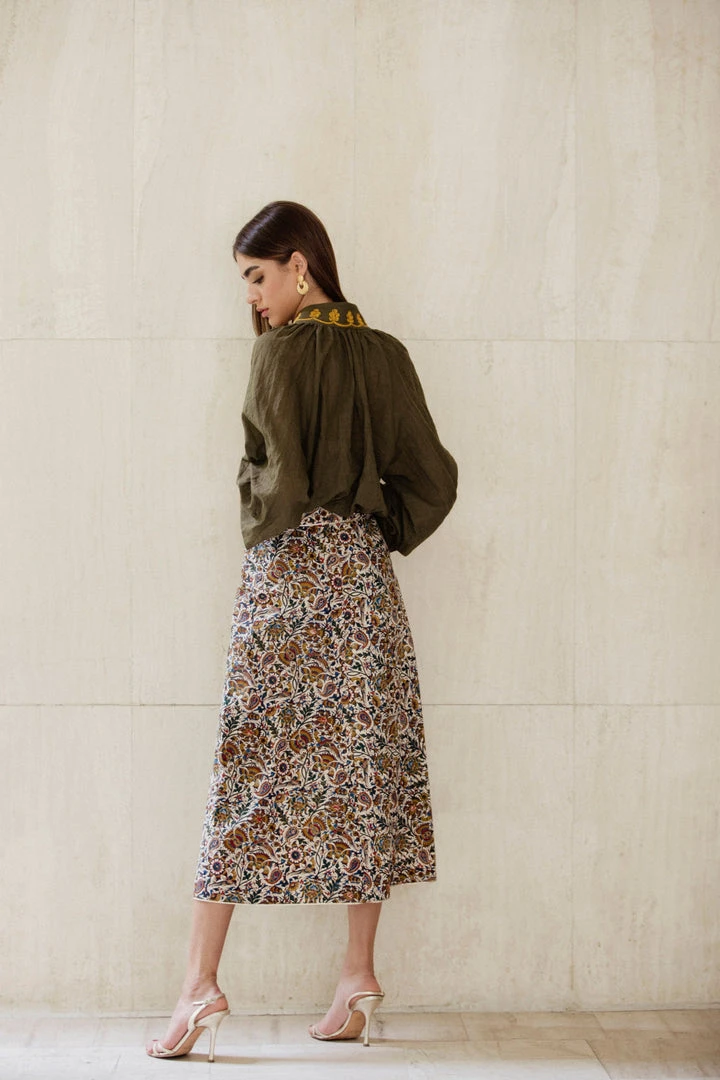 RosewaterHouse CLOTHING Ghalamkar Skirt - Blue & Green 5 RosewaterHouse CLOTHING Ghalamkar Skirt - Blue & Green