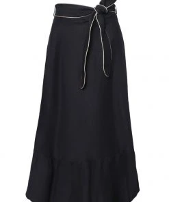 RosewaterHouse Noor Belted Midi Skirt - Black