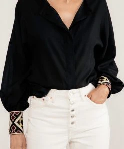 RosewaterHouse Tops Cotton Yar Blouse - Black