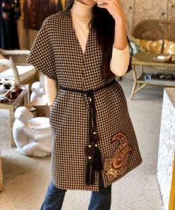 RosewaterHouse Zarin Wrap Coat - Houndstooth Jackets + Outerwear
