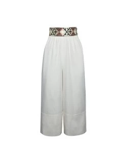 RosewaterHouse Raha Wide Leg Cropped Pants - White