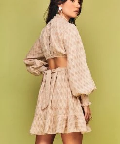 Cristina Sabatini Sand/ Ariana Long Sleeve Mini Dress WHAT'S HOT