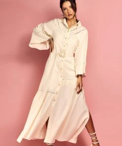 Cristina Sabatini Sand/ Agnes Bell Sleeve Maxi Dress WHAT'S HOT