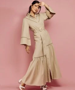 Cristina Sabatini Sand/ Agnes Bell Sleeve Maxi Dress WHAT'S HOT