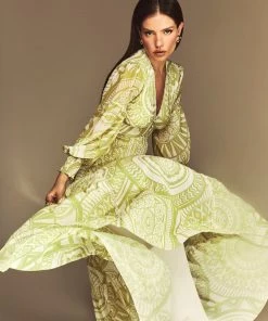 Cristina Sabatini Lime/ Faith Long Sleeve Maxi Dress