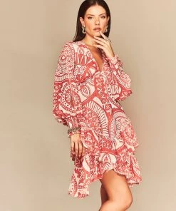 Cristina Sabatini Coral/ Kylie Long Sleeve Mini Dress