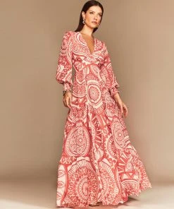 Cristina Sabatini Coral/ Faith Long Sleeve Maxi Dress