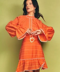 Cristina Sabatini Sunset Orange/ Nova Puff Sleeve Mini Dress WHAT'S HOT