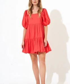 OLIPHANT Bubble Skirt Mini Dress- Coral