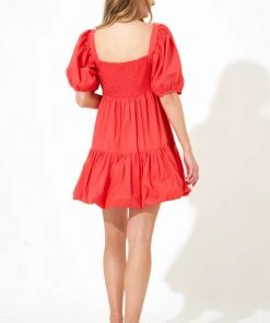 OLIPHANT Bubble Skirt Mini Dress- Coral