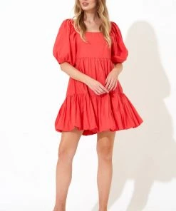 OLIPHANT Bubble Skirt Mini Dress- Coral