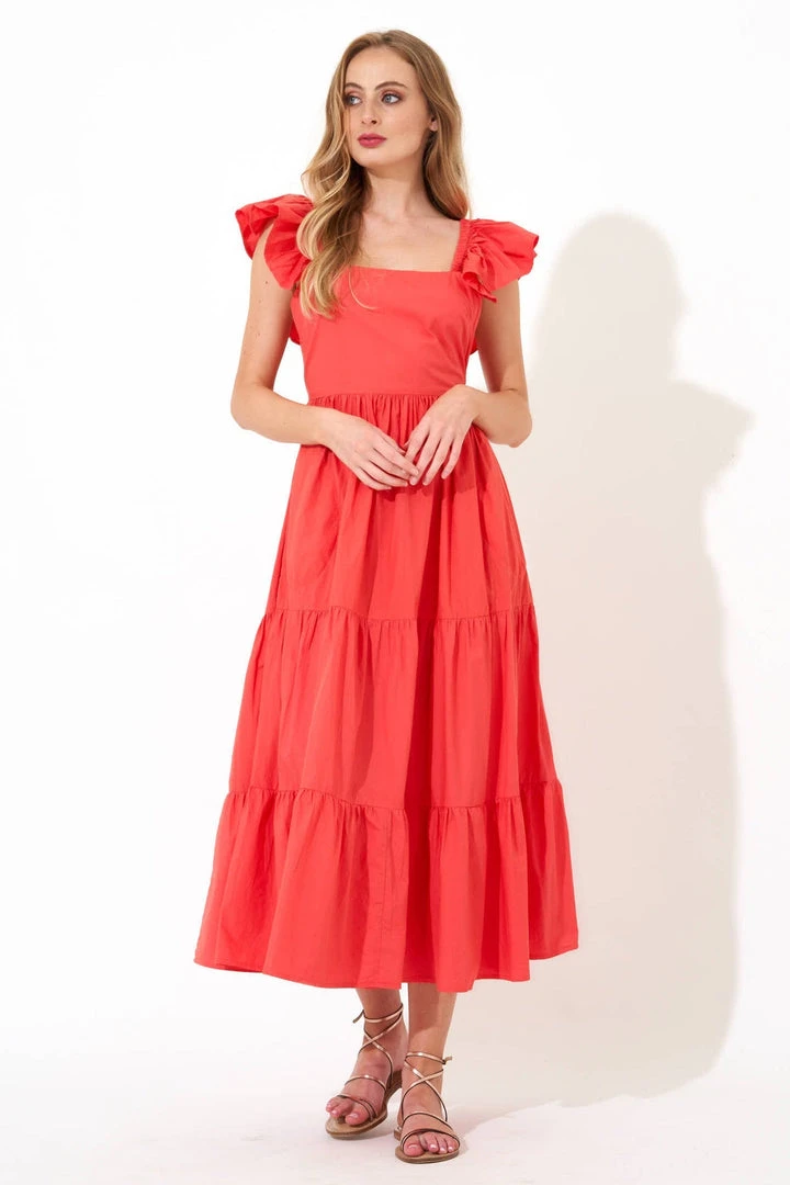 OLIPHANT Flirty Tie Back Maxi- Solid Coral 4 OLIPHANT Flirty Tie Back Maxi- Solid Coral