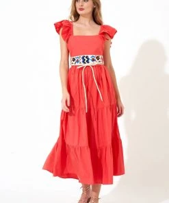 OLIPHANT Flirty Tie Back Maxi- Solid Coral 8 OLIPHANT Flirty Tie Back Maxi- Solid Coral