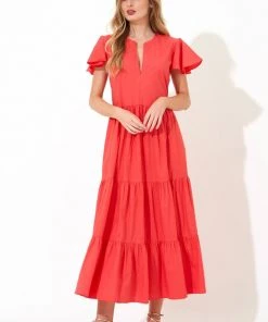 OLIPHANT V-Neck Maxi- Solid Coral