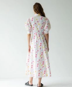 Sruti Dalmia Chloe Dress-White-Pink, Yellow Flowers CLOTHING