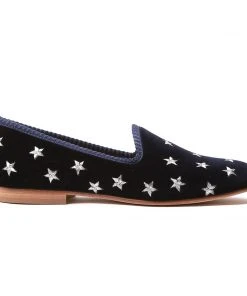 Del Toro Women's Navy Velvet Gold & Silver Star Slipper WHAT'S HOT