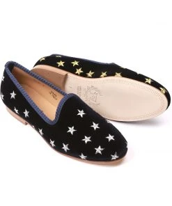Del Toro Women's Navy Velvet Gold & Silver Star Slipper WHAT'S HOT