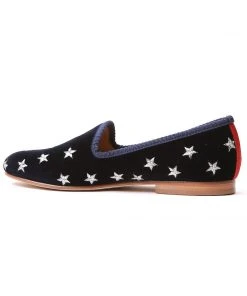 Del Toro Women's Navy Velvet Gold & Silver Star Slipper WHAT'S HOT