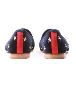 Del Toro Women's Navy Velvet Gold & Silver Star Slipper WHAT'S HOT